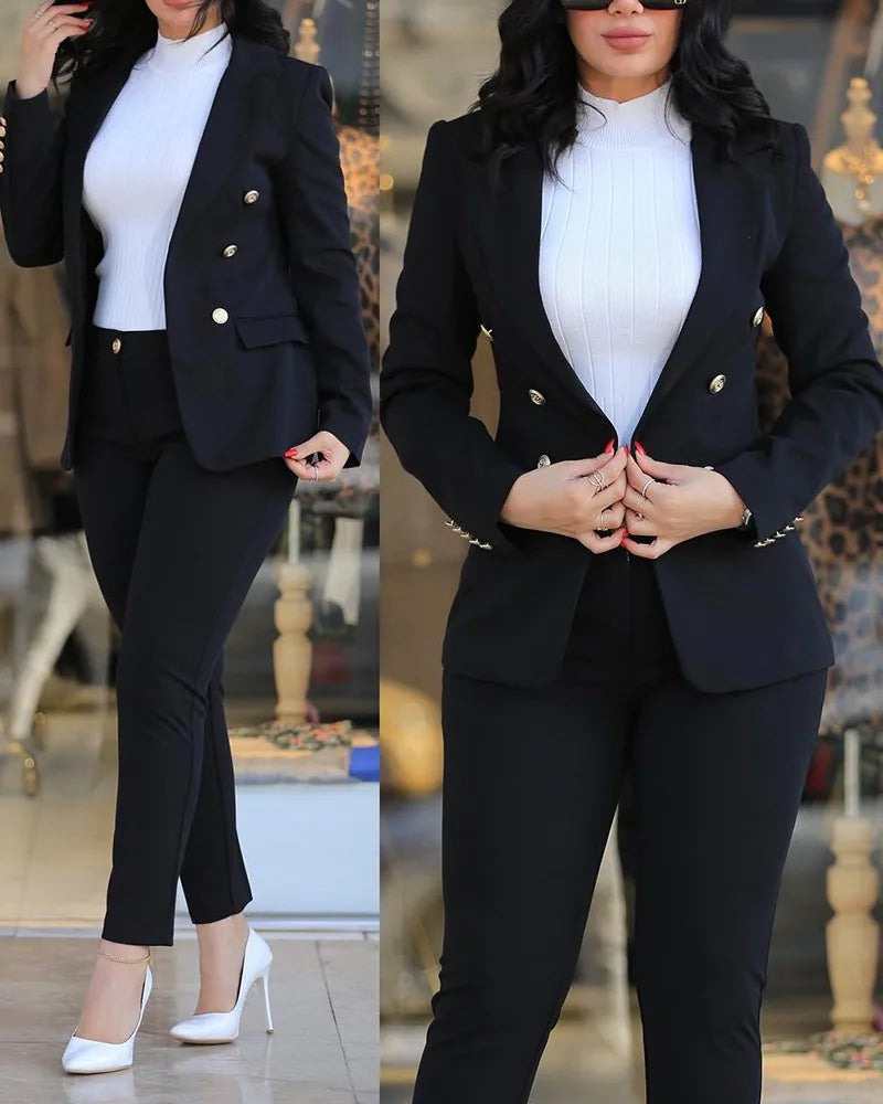 2-Piece Office Clothing Set - Blazer & Pencil Pants at Alphadarling