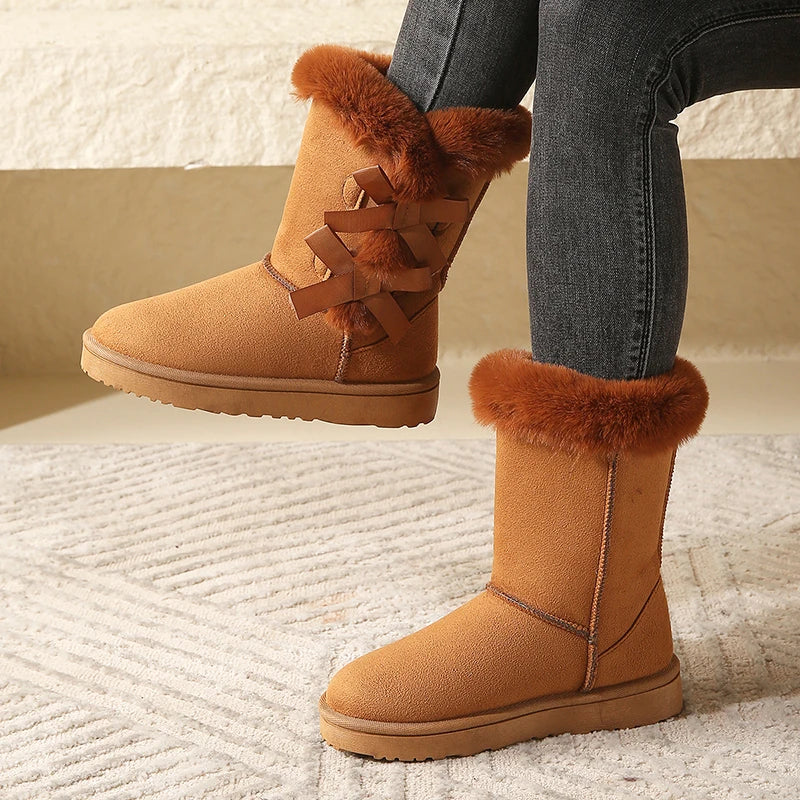 Women Flock Fluffy Suede Snow Boots