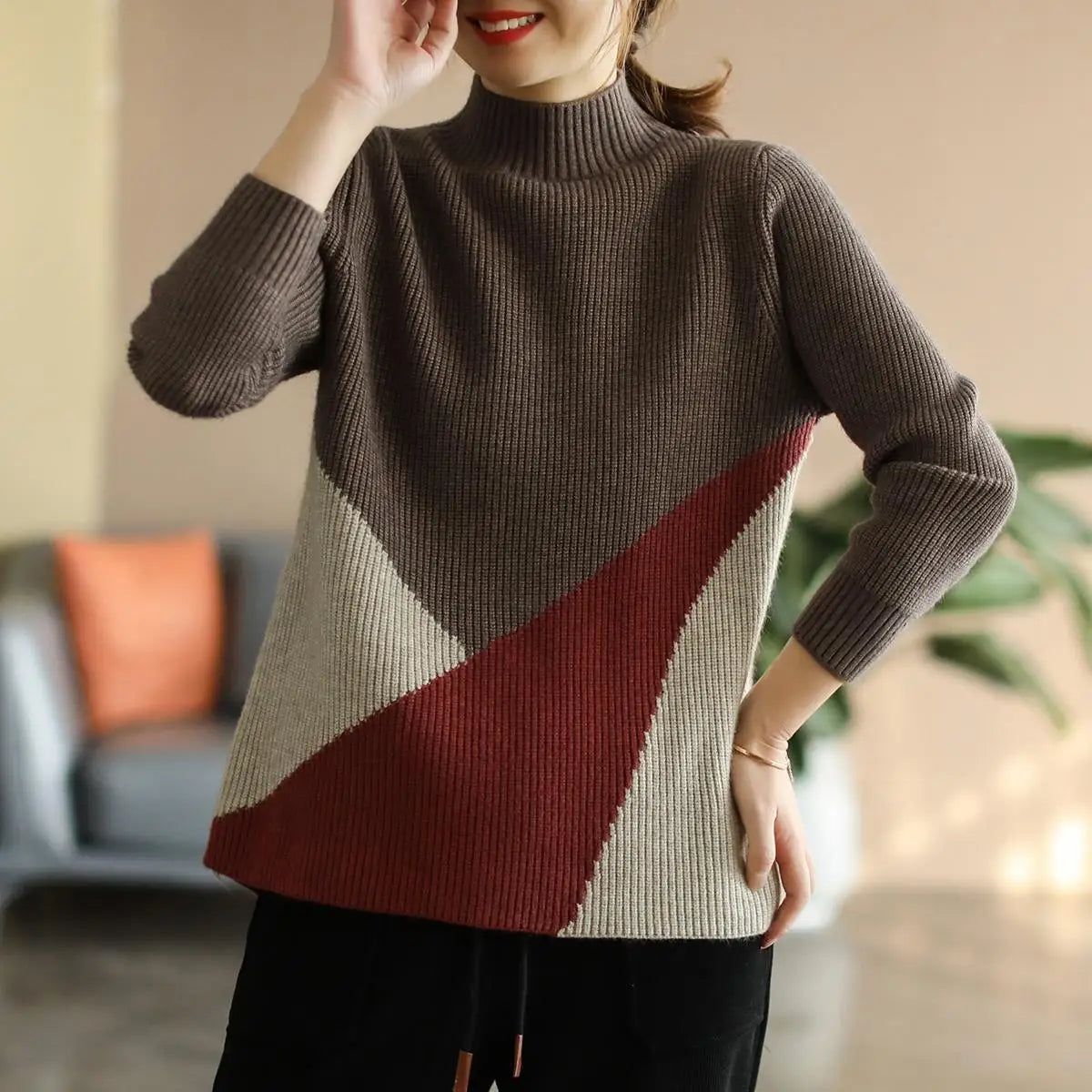 Autumn Winter Panelled Vintage Sweaters for Women