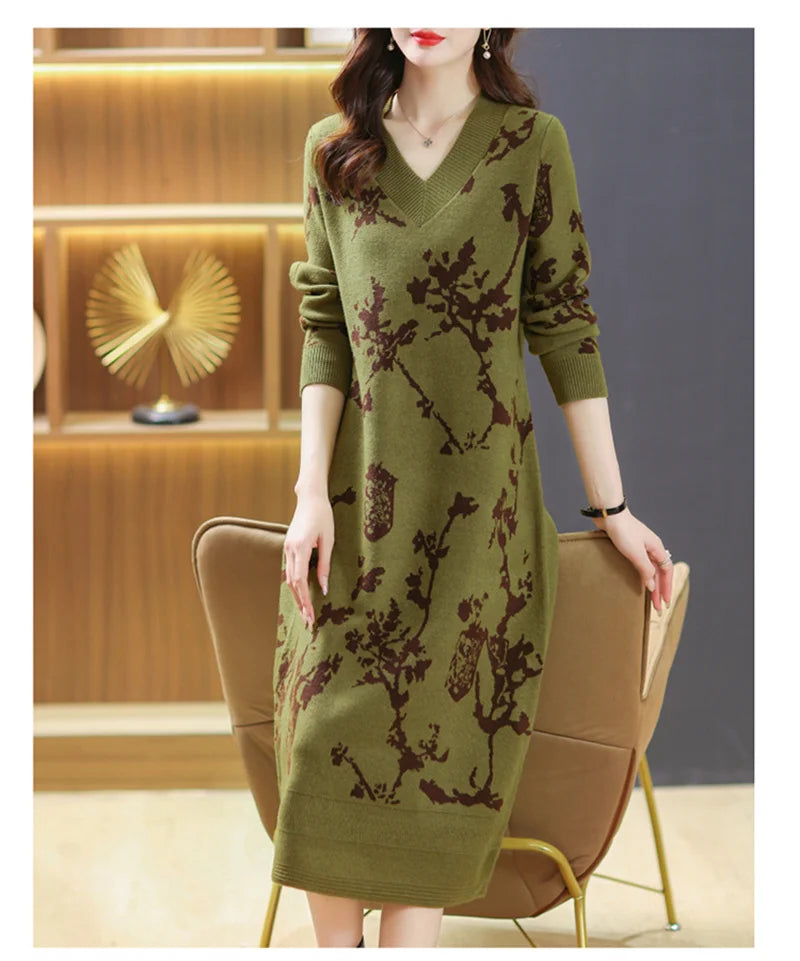 Temperament V-Neck Sweater Dress