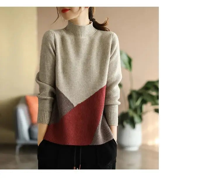 Autumn Winter Panelled Vintage Sweaters for Women