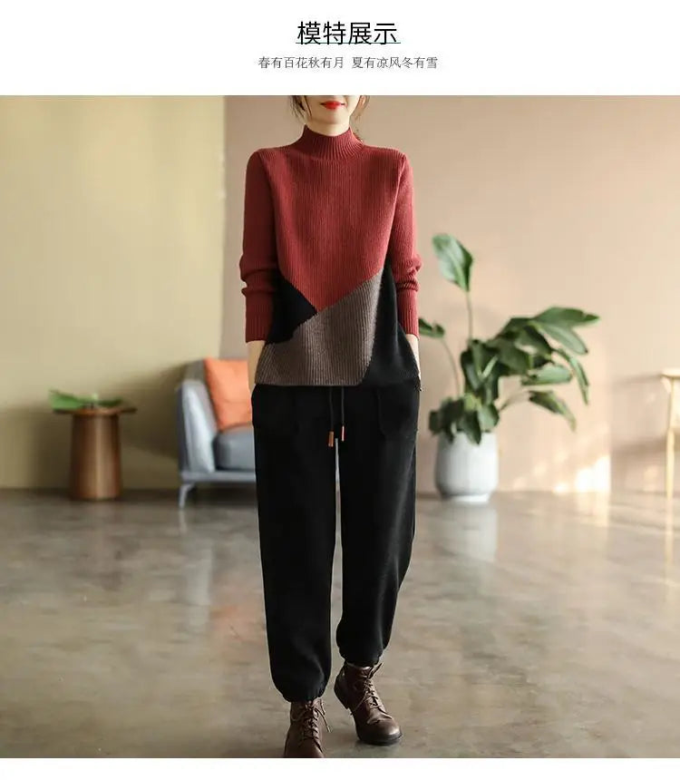 Autumn Winter Panelled Vintage Sweaters for Women