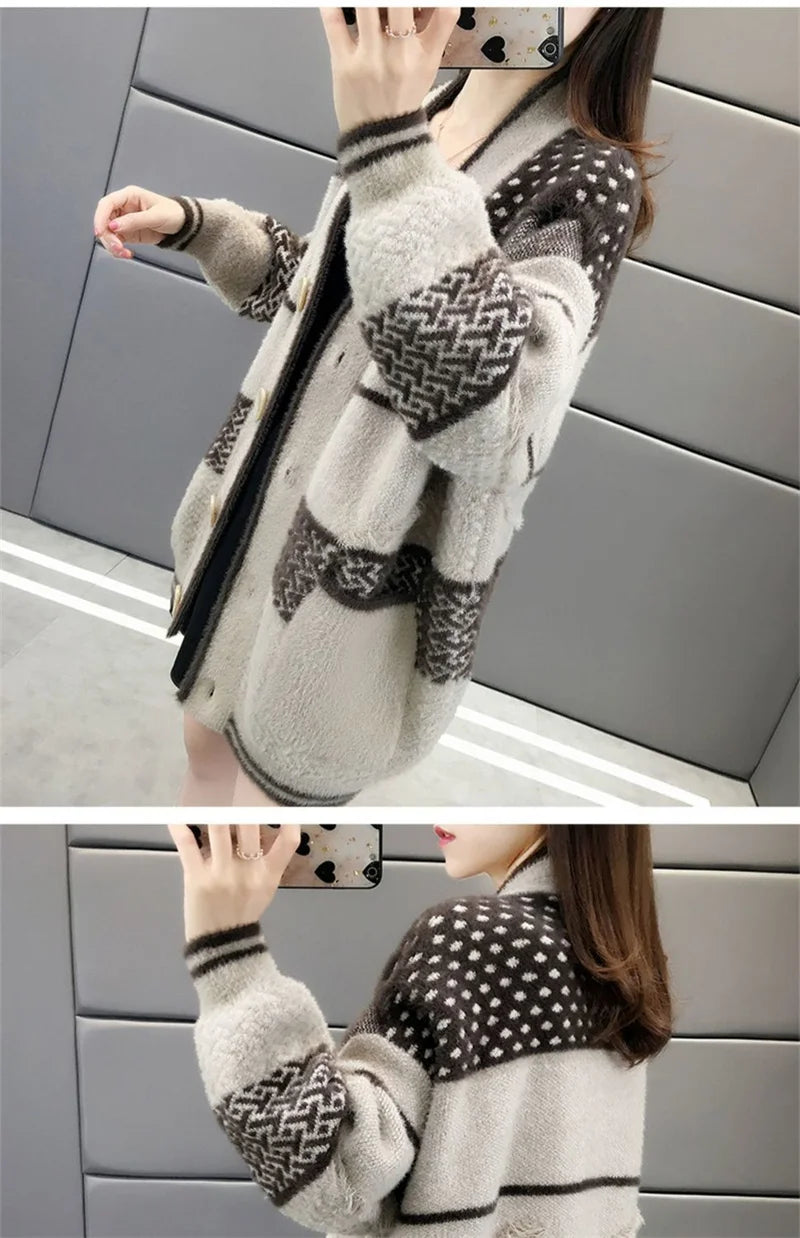 Mink Velvet Knitted Cardigan Jacket for Women