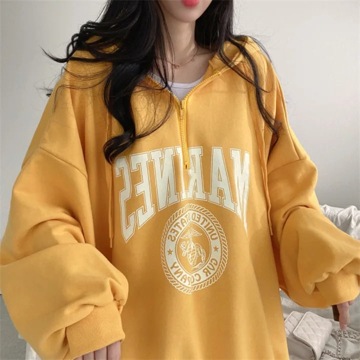 Women's Oversized Zipper Hoodie - Casual Autumn Winter