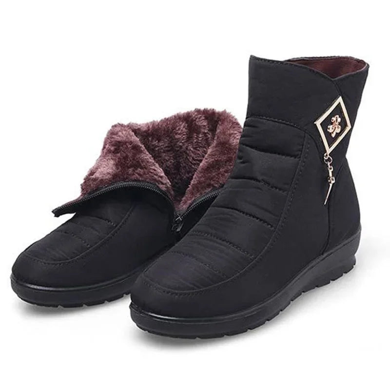 Women's Warm Fur Ankle Snow Boots with Wedge Heel | Alfadarling