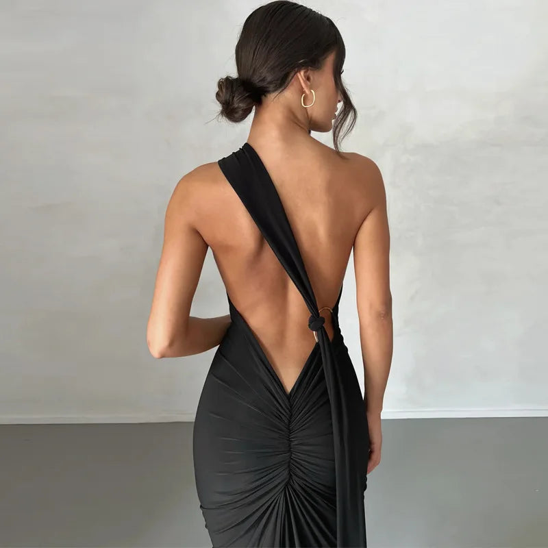 Halter Neck Waist-Revealing Backpack Dress