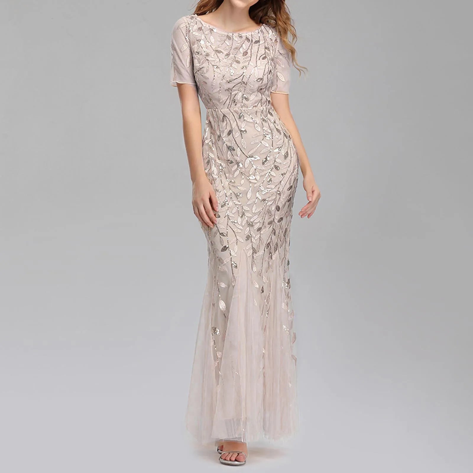 Luxury Sequin Mesh Evening Maxi Dress