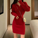 Switch Autumn &amp; Winter Red Hooded Knitted Dress 1 image