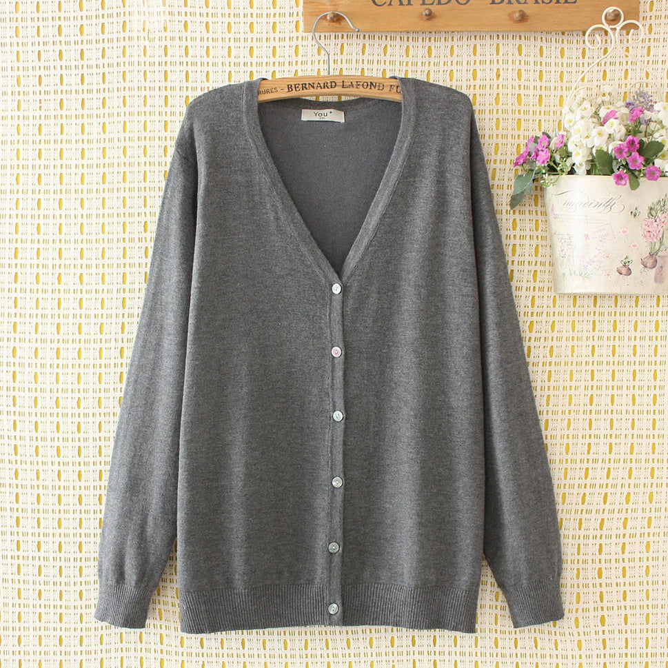 Plus Size V-Neck Long Sleeve Knitted Cardigan