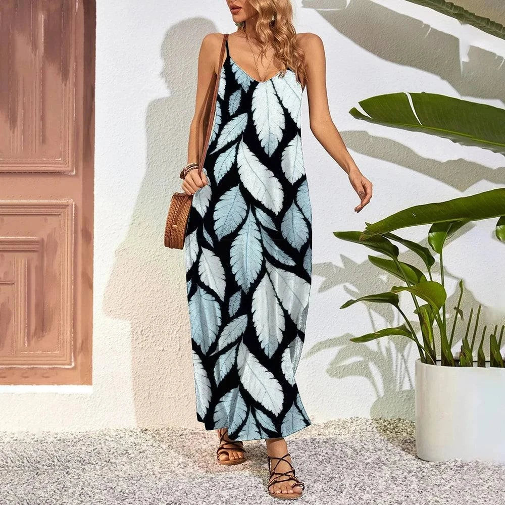 Chic Plus Size 3D Feather Print Maxi Dress