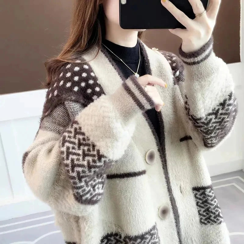 Mink Velvet Knitted Cardigan Jacket for Women