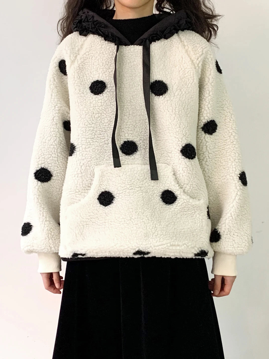 Round Neck Pullover with Polka Dot Pockets for Women