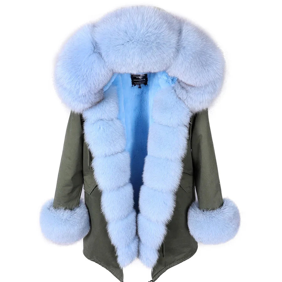 Luxury Hooded Real Fox Fur Jacket