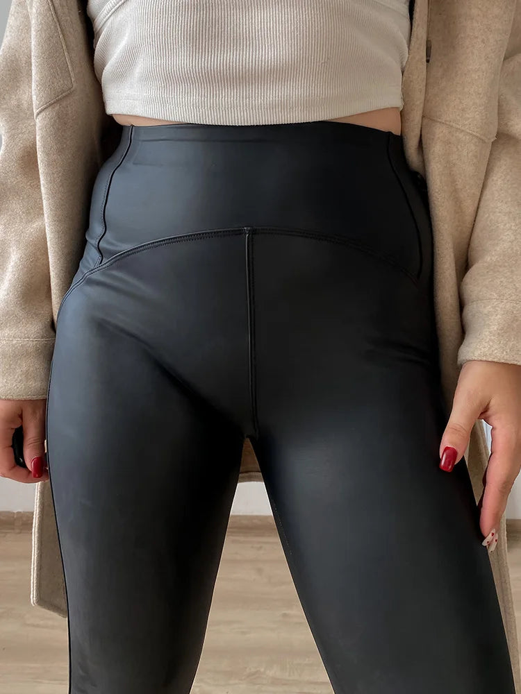 Warm Fleece Winter Leather Pants for Women