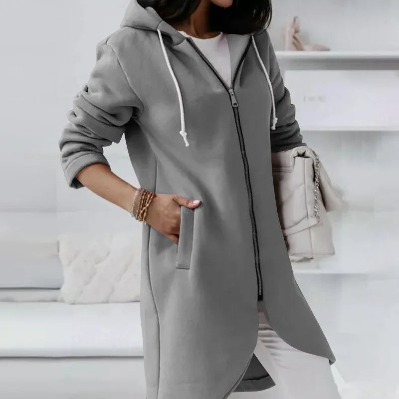 Oversized Loose Zip Sweatshirt with Tie Collar