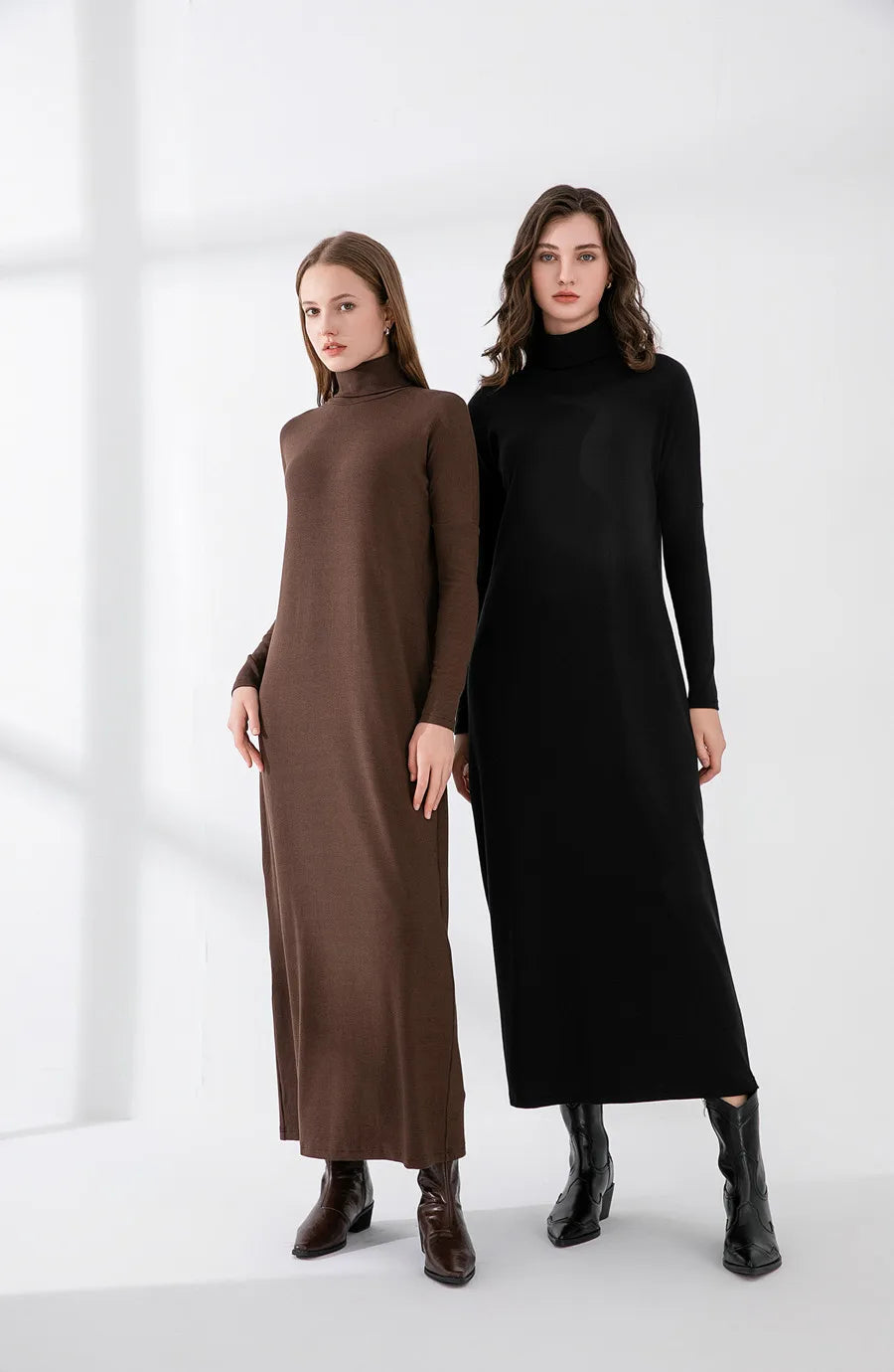 Winter Turtleneck Ribbed Maxi Dress