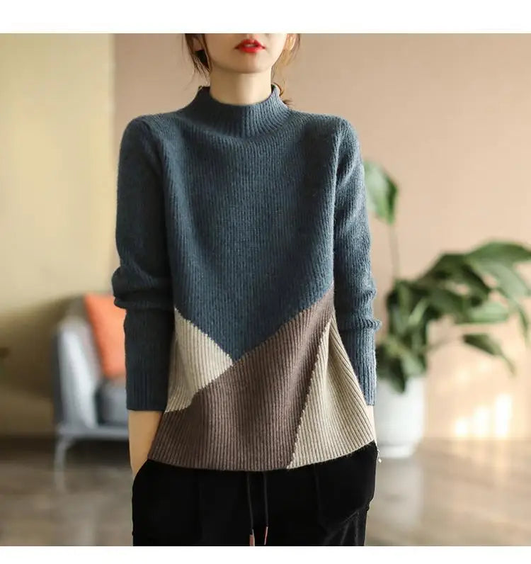 Autumn Winter Panelled Vintage Sweaters for Women