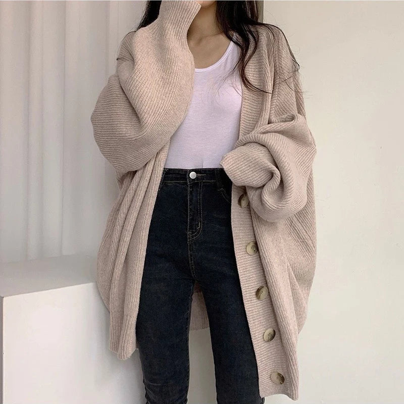 Vintage V-Neck Loose Knitted Cardigan for Women