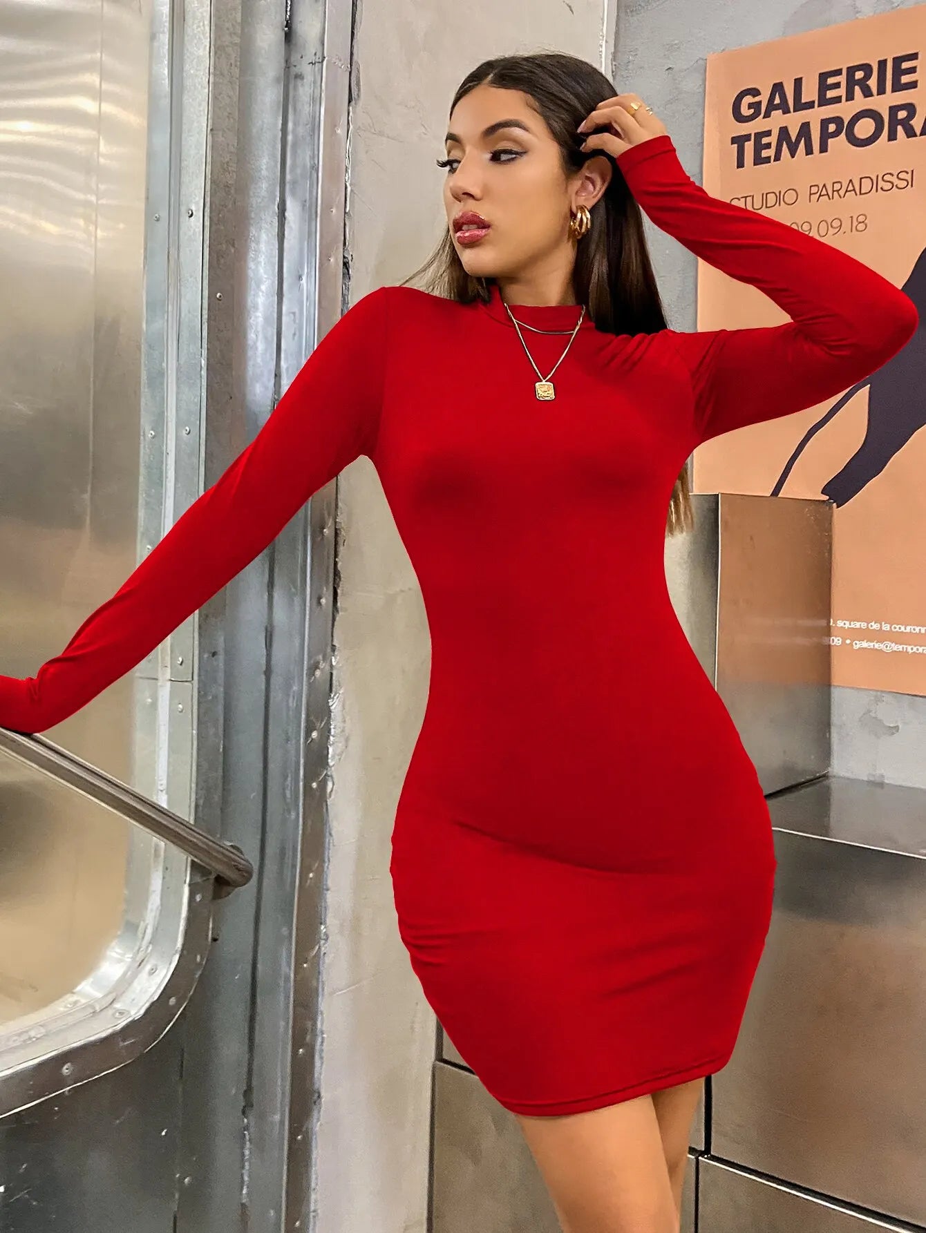 Slim Bodycon Turtleneck Mini Dress