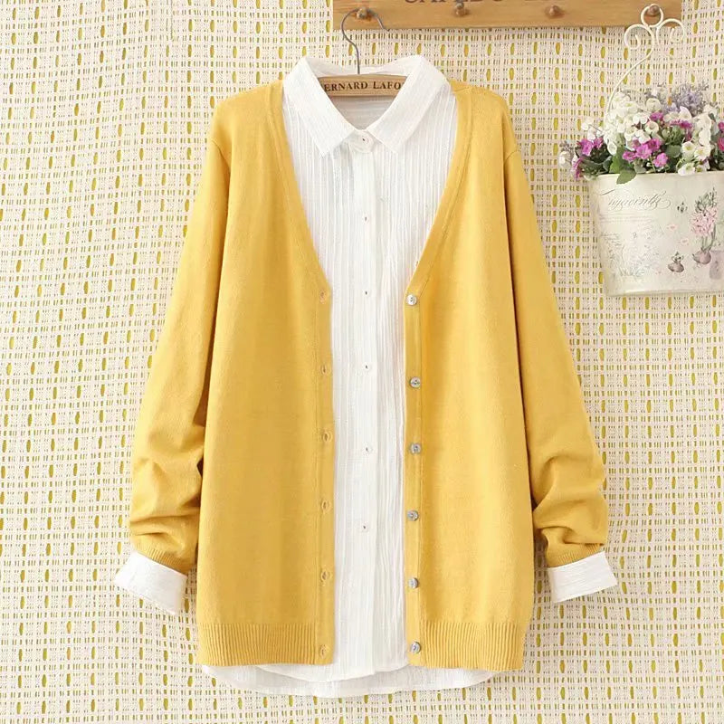 Plus Size V-Neck Long Sleeve Knitted Cardigan