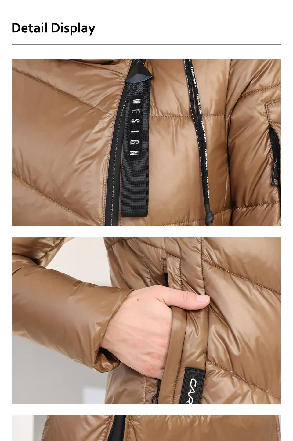 HaiLuoZi Women's Winter Jacket - warm, windproof, brown quilted design with zipper closure and adjustable hood.