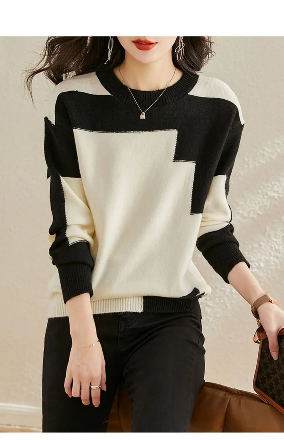 Autumn Winter Oversized Contrast Color Sweater for Women