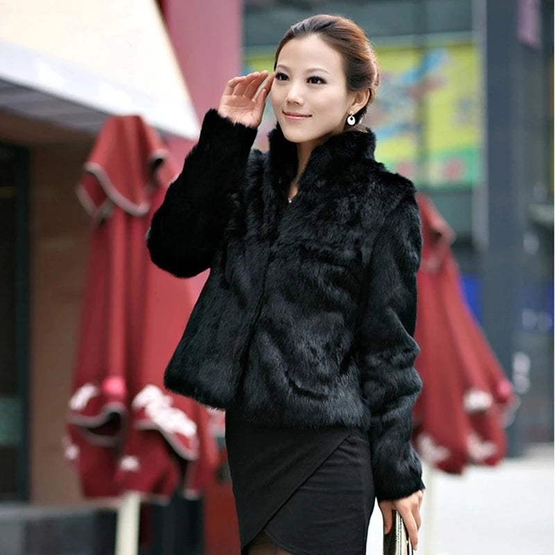 Genuine Rabbit Fur Coat - Fashionable Winter Overcoat