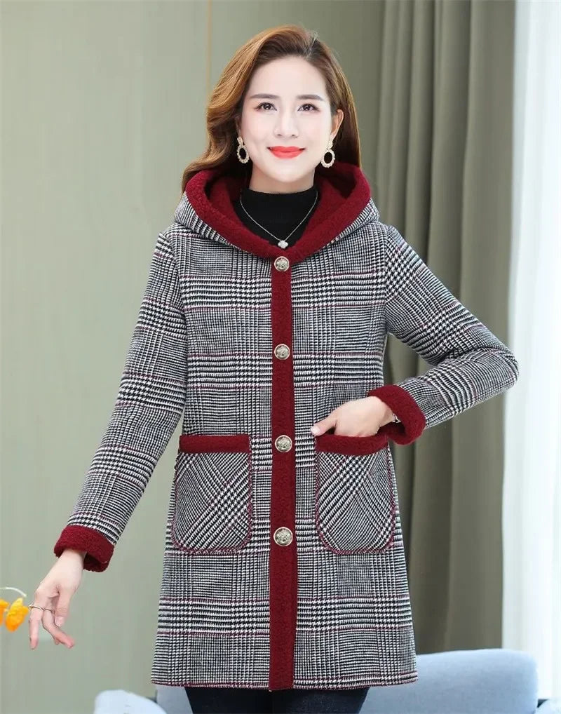 Add Velvet Plaid Coat for Women