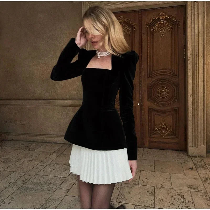 Elegant Velvet High Waist Mini Dress