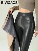 Switch Fall Winter High-Grade Fleece PU Leather Leggings 1 image