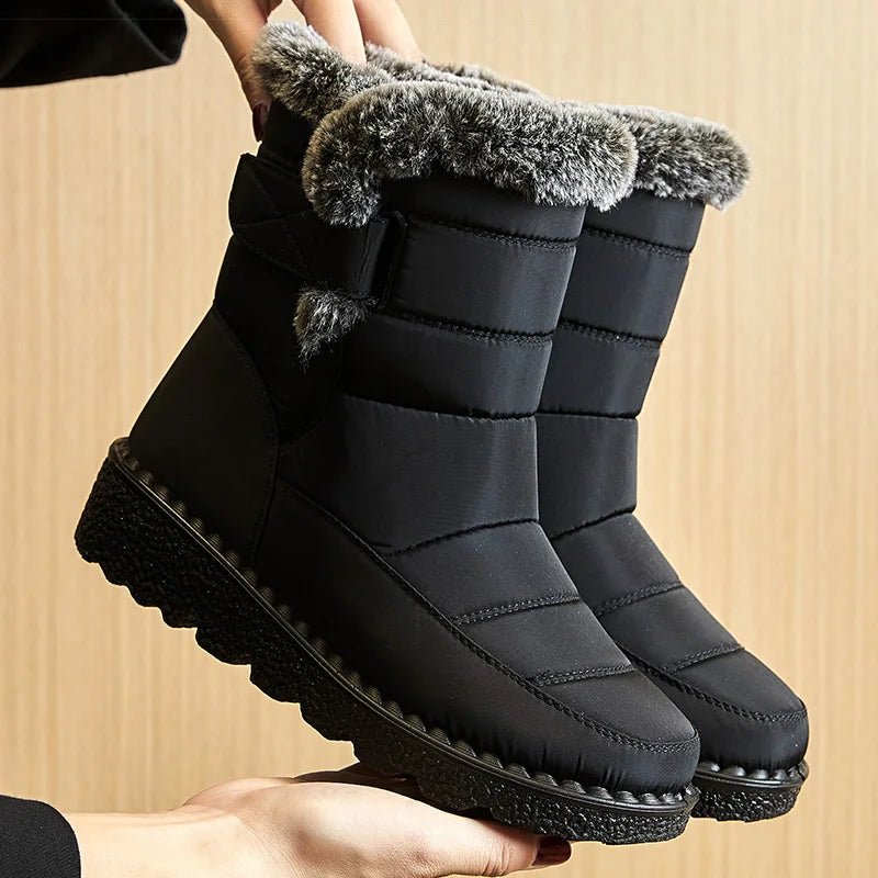 Trendy Waterproof Ankle Boots with Fur for Women