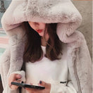 Switch Women&#39;s Plush Faux Rabbit Fur Hooded Coat 1 image