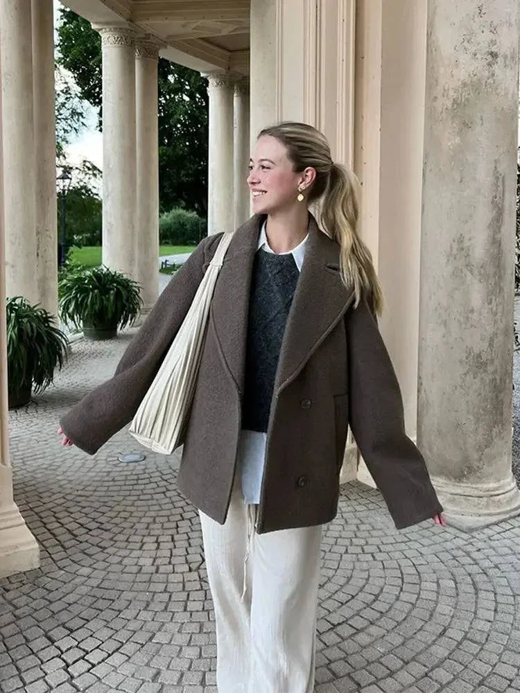 Chic Solid Woolen Coat - Oversized & Stylish