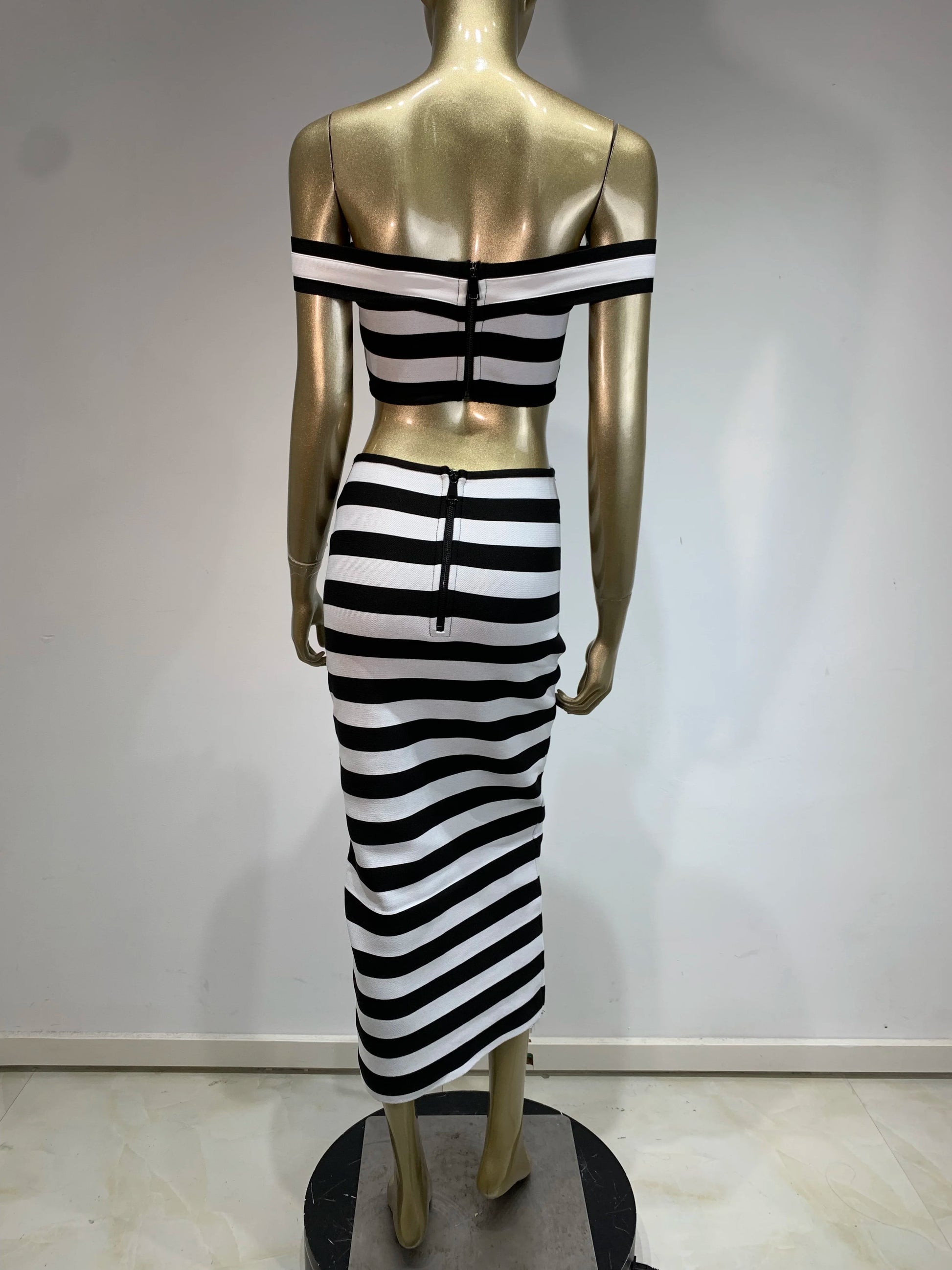 Striped Off-Shoulder Two-Piece Mini Set