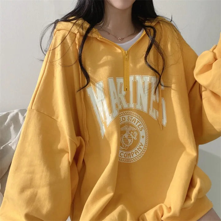 Women's Oversized Zipper Hoodie - Casual Autumn Winter