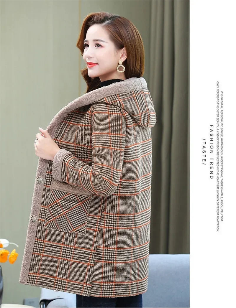 Add Velvet Plaid Coat for Women