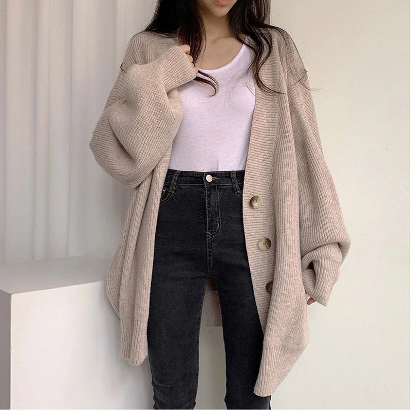 Vintage V-Neck Loose Knitted Cardigan for Women