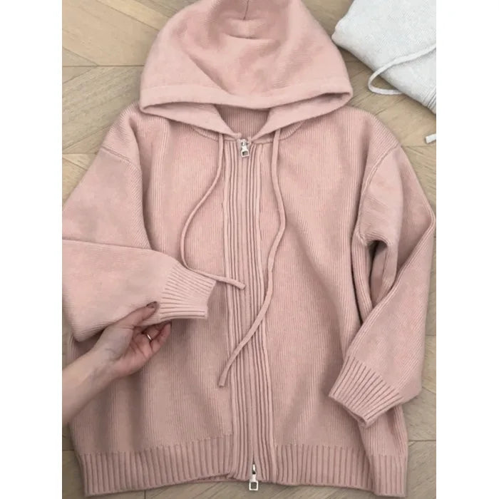 Gray Hooded Sweater Coat for Women