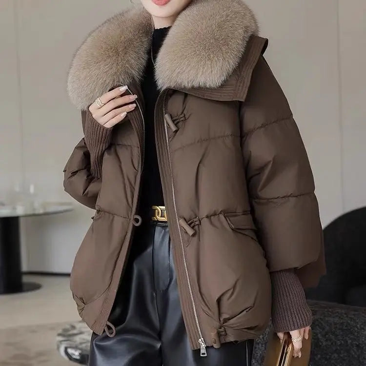 Women's Cotton Coat with Fur Collar