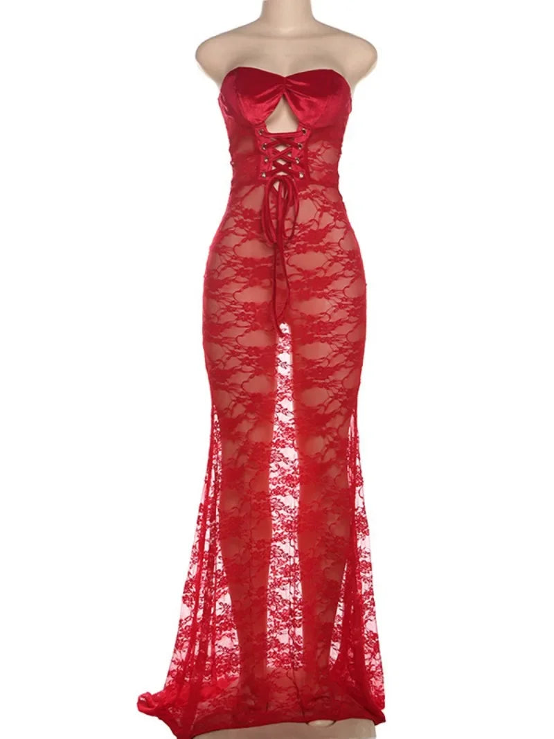 Strapless Lace Maxi Dress - Alphadarling