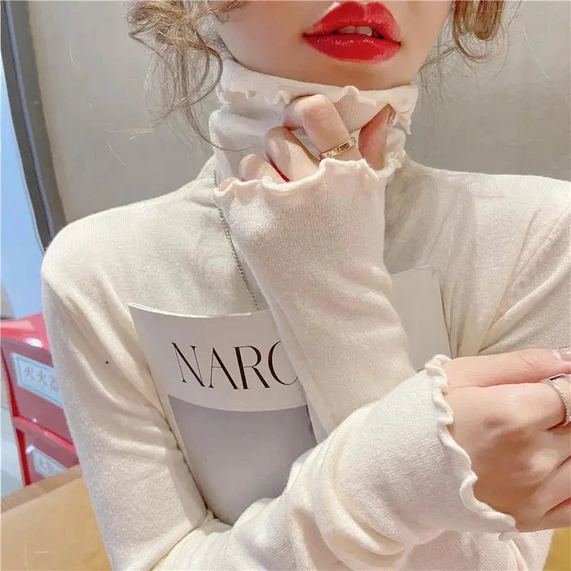 Rimocy Fold Turtleneck Sweater - High Elastic Solid Color