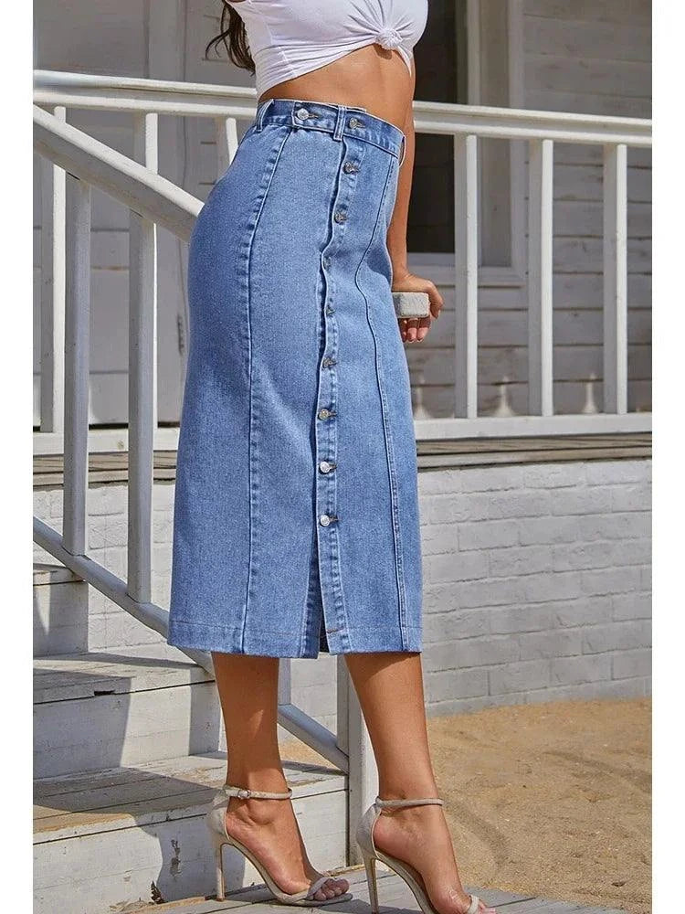 Women's A-Line Side Split Denim Skirt