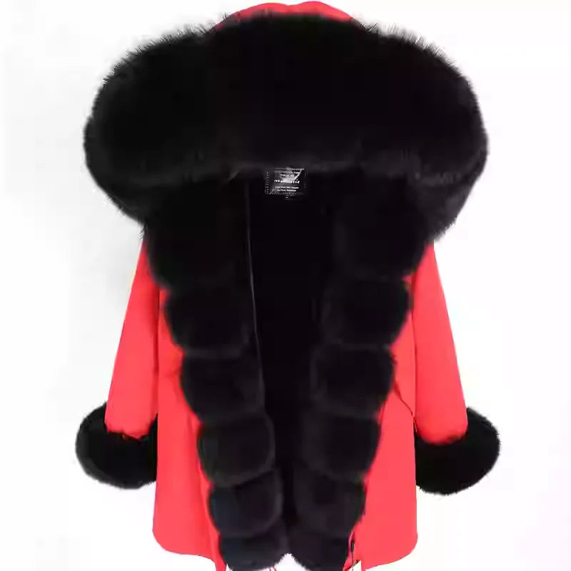 Luxury Hooded Real Fox Fur Jacket