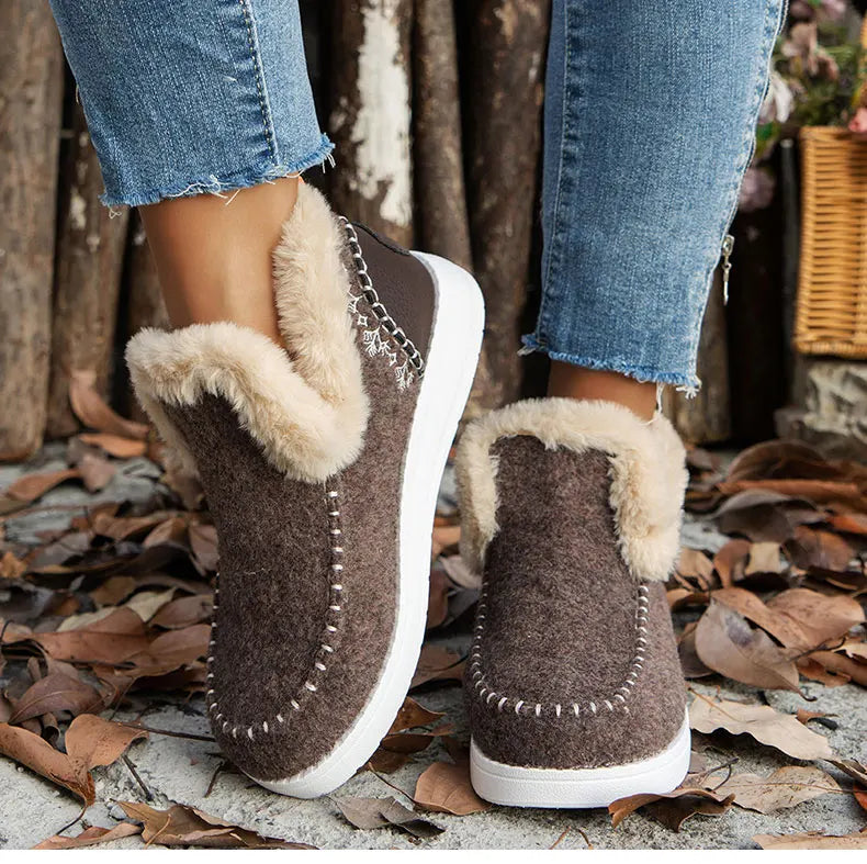 Warm Fur Slip-On Ankle Boots for Women