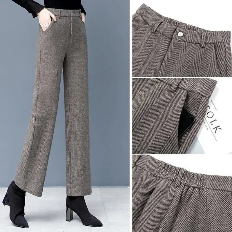 Women Woolen Loose Wide Leg Pants