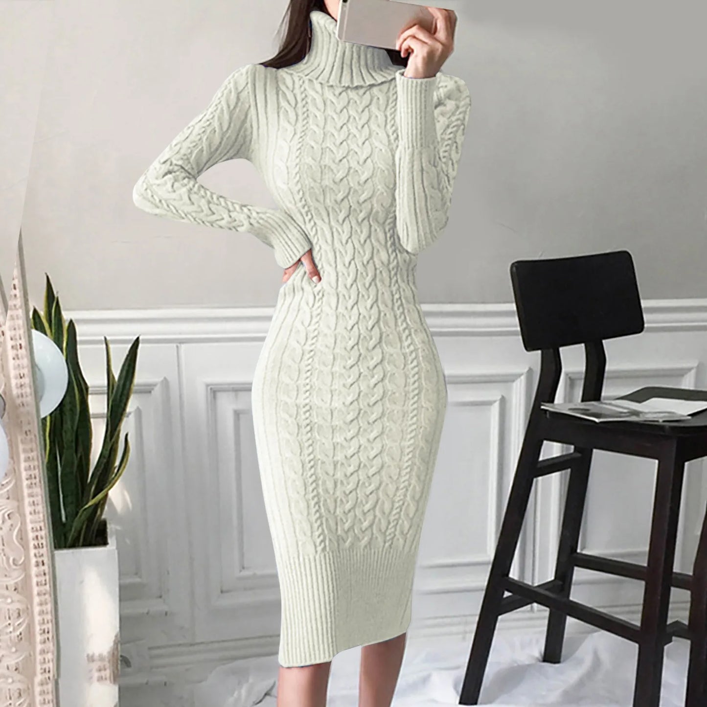 Women's Turtleneck Knitted Long Dress