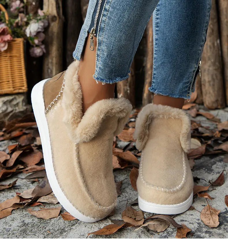 Warm Fur Slip-On Ankle Boots for Women