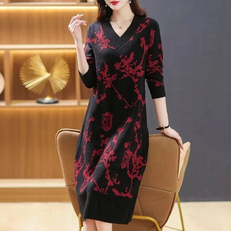 Temperament V-Neck Sweater Dress