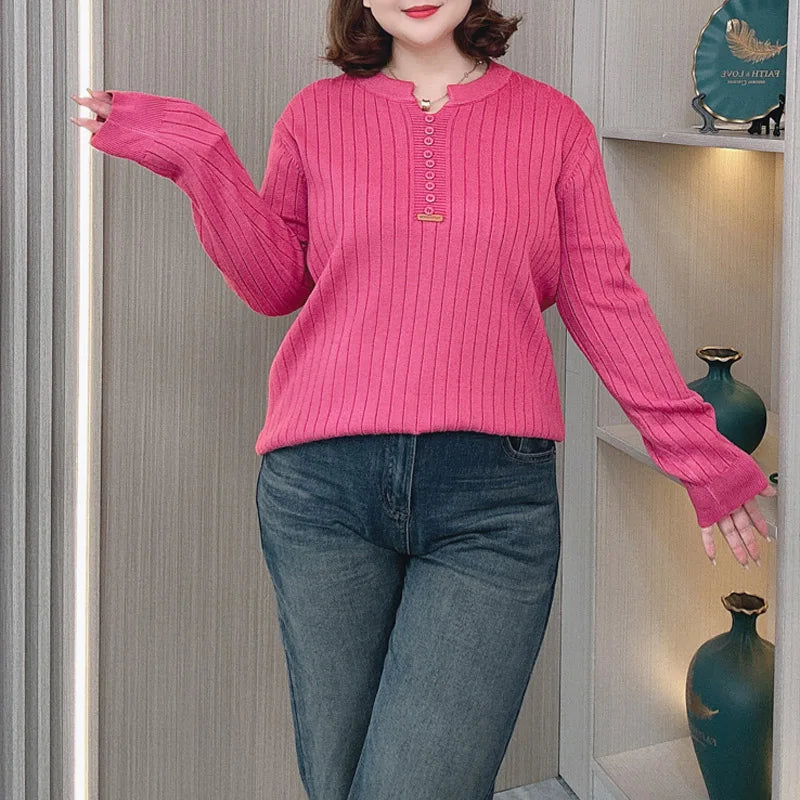 Women's V-Neck Knitted Sweater - Slimming & Stylish