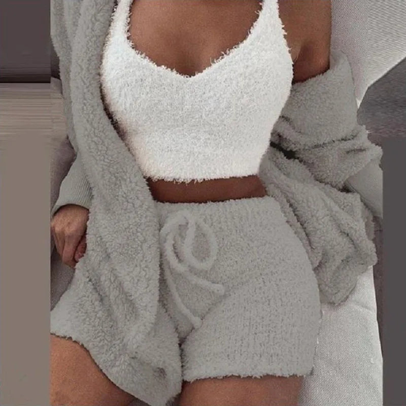 3PCS Thickened Warm Sleepwear Set for Winter